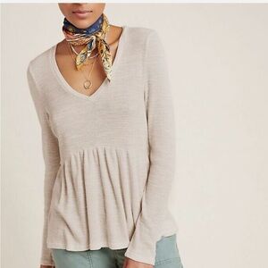 ANTHROPOLOGIE T.La FEMME BEIGE BABYDOLL PEPLUM TOP Size M